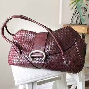 Francesco Biasia Woven Leather Shoulder Bag in Burgundy